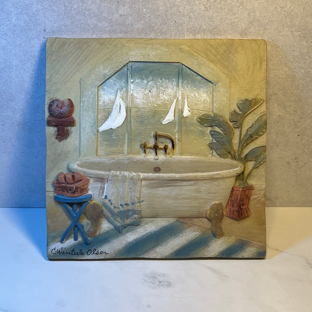 Rare C. Winterle Olson 3D Resin Wall Plaque Coastal Nautical Bathroom Decor 5.5"